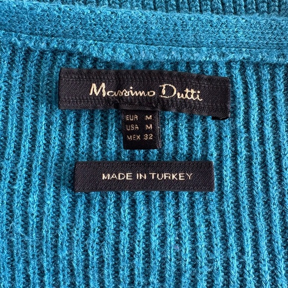 Massimo Dutti Teal Knit V-Neck Sweater | Size Medium - Picture 7 of 7